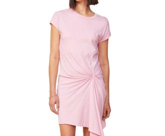 Monrow Tucked Short Sleeve Tee Dress In Bubblegum Pink