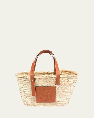 Loewe x Paulas Ibiza Basket Small Bag in Palm Leaf with Leather Handles