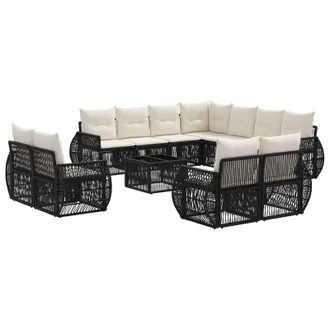 vidaXL Conjunto De Sof&aacute;s De Jard&iacute;n 12 Pcs Negro Y Blanco Crema Vidaxl
