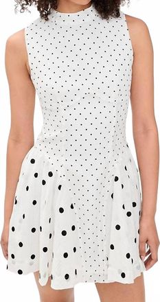 Another Girl Polka-Dot Mix Gathered Hip Mini Dress In White