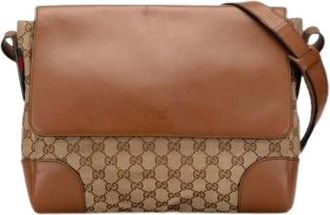Gucci Pre-owned Cross Body Bags, female, Beige, Size: ONE SIZE Pre-owned GG Canvas Leather Shoulder Bag