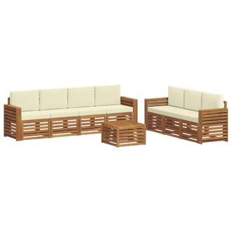 vidaXL Juegos De Sof&aacute;s 8 Pcs Natural Y Crema Madera De Acacia S&oacute;lida Vidaxl