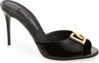 Dolce & Gabbana DG Logo Patent Slide Sandal in Black at Nordstrom, Size 36.5