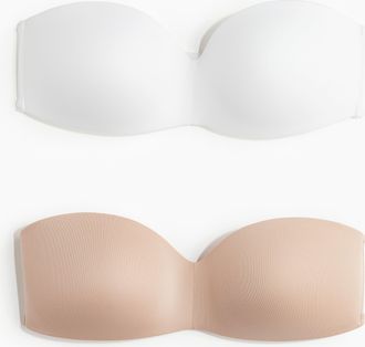 H&M 2er-Pack Wattierte Bandeau-BHs aus Mikrofaser - White