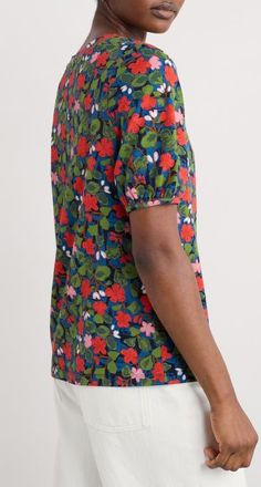 Seasalt Cornwall Seaberry Floral Puff Sleeve Top in Houseplant Maritime at Nordstrom, Size 10 Us