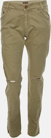 Roberto Cavalli Olive Green Ripped Denim Jeans