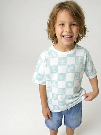 Vertbaudet T-Shirt Jungen Obstprint mit Recycling-Baumwolle aqua