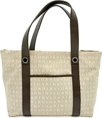 Bulgari Beige Brown Canvas Leather Tote Bag (Pre-Owned)
