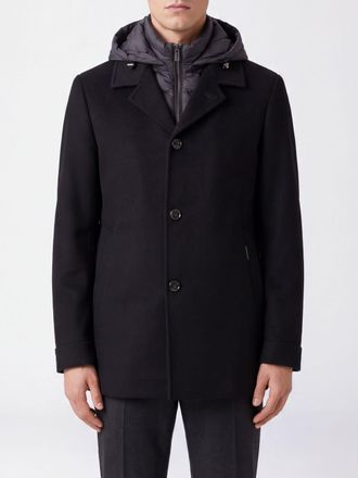 Moorer Single-Breasted Short Coat in Wool with Nylon Hood and Lapels