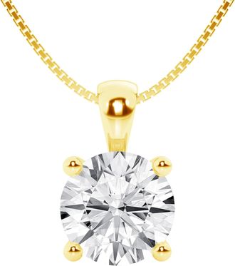 Grown Brilliance 1 1/2 Carat Round Lab Grown Diamond Solitaire Pendant in 14K Yellow Gold, IGI Certified, Prong Set, E-F Color, VS Clarity