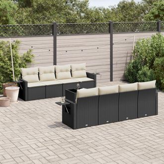vidaXL Set De Sof&aacute;s De Jard&iacute;n 8 Piezas Y Cojines Rat&aacute;n Sint&eacute;tico Negro Vidaxl