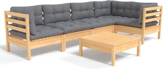 vidaXL Juego De Muebles De Jard&iacute;n 6 Pzas Y Cojines Madera Pino Gris Vidaxl