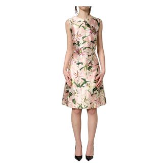 Dolce & Gabbana Midi Dresses, female, Multicolor, Size: XS Lily Print Sleeveless Sheath Dress