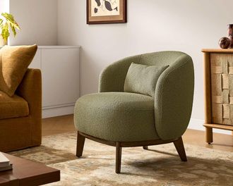 Castlery Avery Swivel Armchair Customized, (Performance Boucle) Moss, Spill-Resistant, 360-&deg; Swivel for Chairs, Green, Castlery