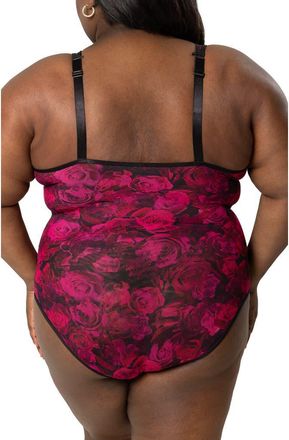 Curvy Couture Sheer Mesh Bodysuit in Dramatic Rose at Nordstrom, Size 3X-Large