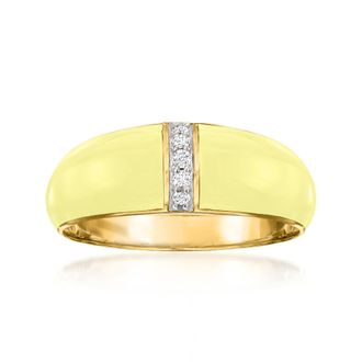 Ross-Simons Pastel Yellow Enamel Dome Ring With Diamonds in 18kt Gold Over Sterling