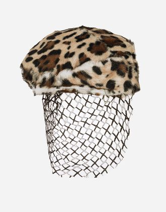 Dolce & Gabbana Leopard-print Goatskin Flat Cap With Veil - Woman Hats And Gloves Multi-colored 56