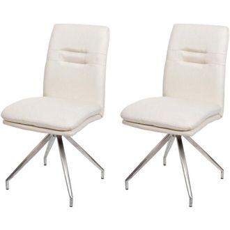 Hhg Set 2x sedie sala pranzo soggiorno cucina moderno 922 tessuto acciaio inox avorio