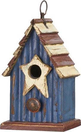Glitzhome Patriotic Hanging Distressed Solid Wood Decorative Garden Birdhouse with Star in Blue at Nordstrom, Size X-Small