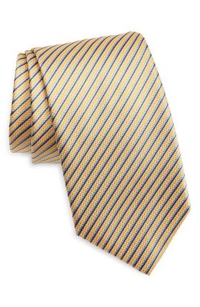 David Donahue Stripe Silk Tie in Gold at Nordstrom