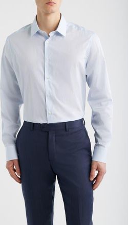 Canali Regular Fit Stripe Dress Shirt in Light Blue at Nordstrom, Size 16.5R