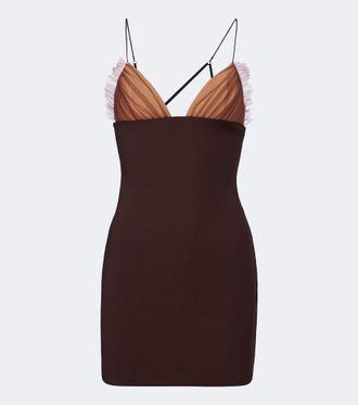 Nensi Dojaka Tulle-trimmed ruched jersey minidress