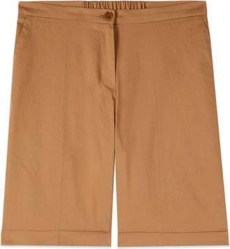 Oltre Gemengde Katoenen Bermuda Shorts met Omslag - Dames - Korte Broeken - Beige - S - Katoen - Korte Broeken