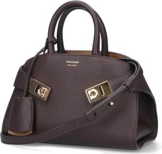 Ferragamo Crossbody Bags - Structured Pebbled Leather Brown Handbag With Gold - Gr. unisize - in Braun - für Damen