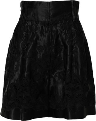 Dolce & Gabbana Womens Black Floral Embroidery Silk High Waist Shorts Cotton Polyester