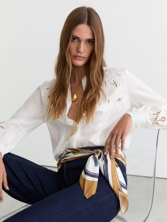 Reiss Linen Embroidered Blouse, 18