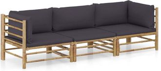 vidaXL Set De Muebles De Jard&iacute;n 3 Piezas Bamb&uacute; Y Cojines Gris Oscuro Vidaxl