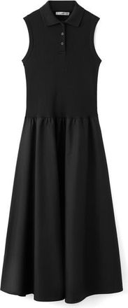 Mango Mixed Media Midi Dress in Black at Nordstrom, Size 6