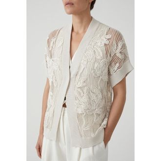 Brunello Cucinelli Off White Openwork Sweater, Size X-Small