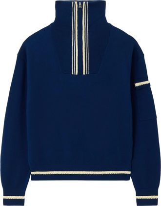 Guest In Residence Navy Blue Long-Sleeve Polo with Nautical Trim