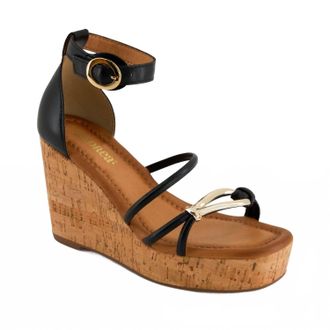 Andrea Womens Cork Wedge Heel Sandal In Black