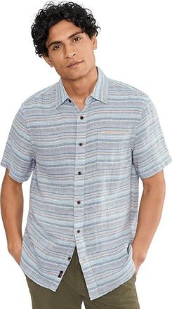 Faherty Short Sleeve Palma Linen Shirt Mens Clothing Blue Gulf Stripe : 2XL