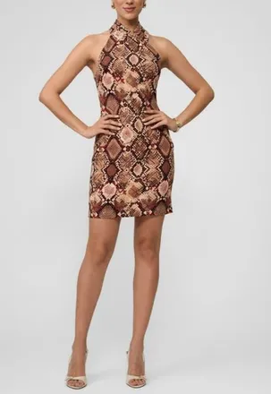 Rachel Roy Harland Crossover Halter Mini Dress in Salsa Python at Nordstrom, Size X-Large