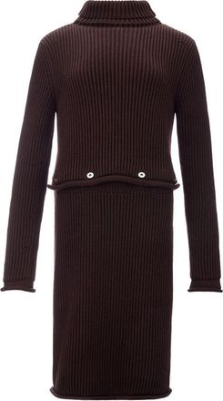 Bottega Veneta Womens Ribknit Wool Midi Dress Bo1701664 - Dark Brown viscose - Size EU 38 (Womens)