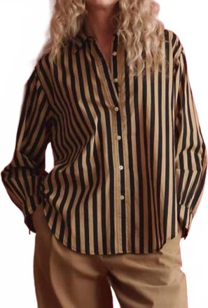 The Great. Daily Button Up Shirt In Khaki Black Club Stripe
