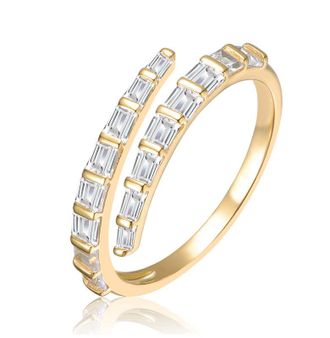 Rachel Glauber 14K Gold Plated with Clear Cubic Zirconia Bypass Ring