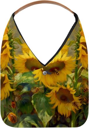 Generic Bees Booming Sunflower Reusable Lightweight Grocery Bags - Foldable Into Compact Pouch, Washable & Sturdy, Multipurpose for Shopping and Travel