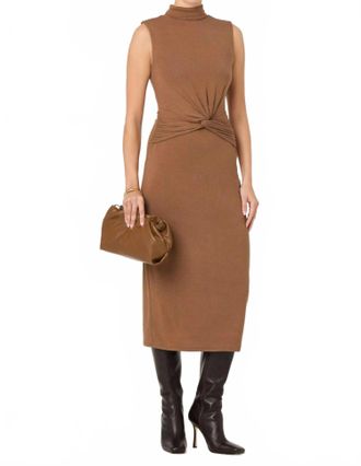 Astr Riana Turtleneck Twist Front Dress In Chestnut