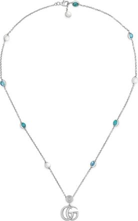 Gucci Ybb 527399001 - Argento 925- Madreperla- Topazio- Resina - Ketting met Interlocking G hanger in glanzend verouderd sterling zilver- parelmoer- blauwe 