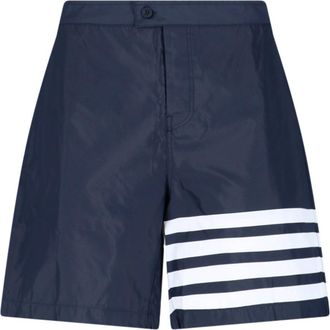 Thom Browne Navy Blue Shorts with White 4-Bar Stripe Detail