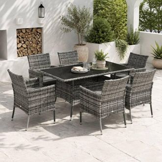 STILVORA Dining Set 6-Seater with metal frame grey
