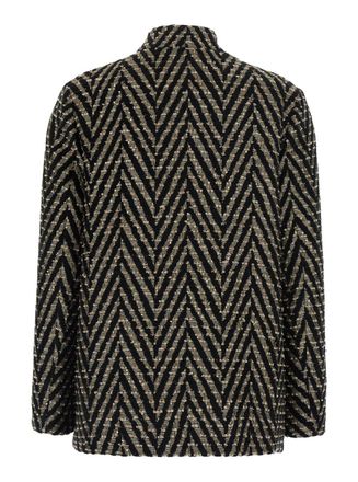 Forte_Forte Womens Jacket Black With Chevron Motif Acrylic Coat