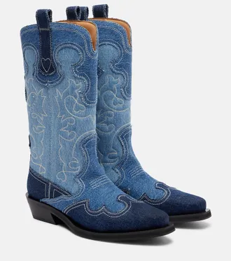 Ganni Botas cowboy de denim