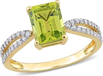 Mimi & Max 1 5/8ct TGW Octagon Peridot 1/5ct TDW Diamond Ring 14k Yellow Gold