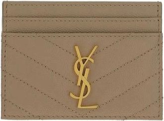 Saint Laurent Wallets & Cardholders, female, Brown, Size: ONE SIZE Quilted Card Holder with YSL Logo