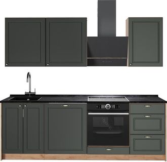 Vicco Mueble De Cocina Fame-line, Verde Dorado Casa De Campo/roble Dorado, 230 Cm, Et Antracita, Vicco